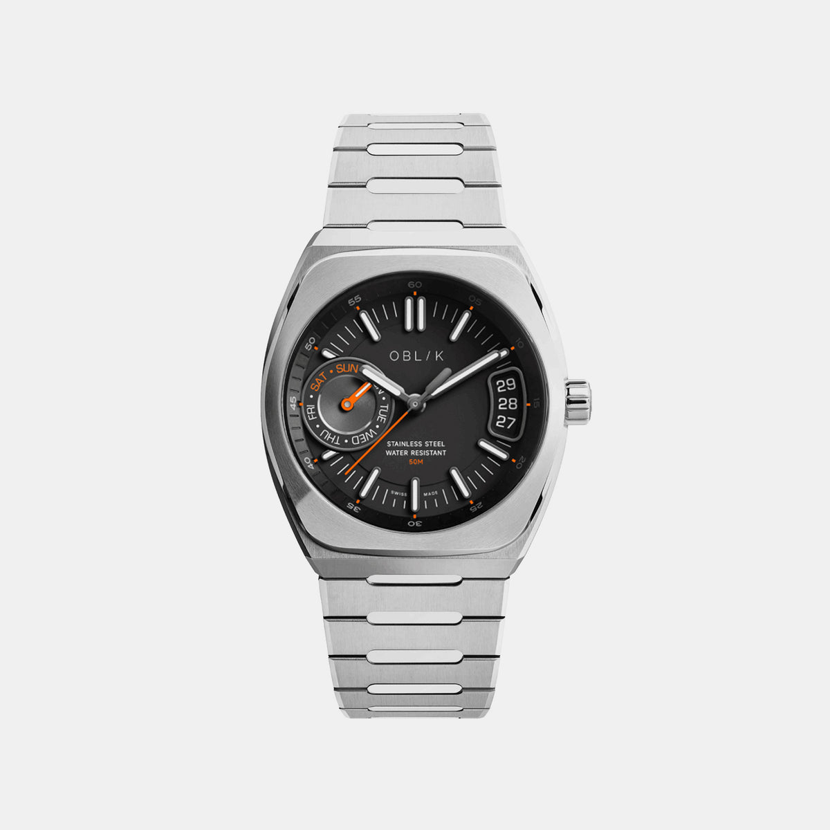 Men Quartz Black Dial Analog Stainless Steel Watch NOVA-STEEL