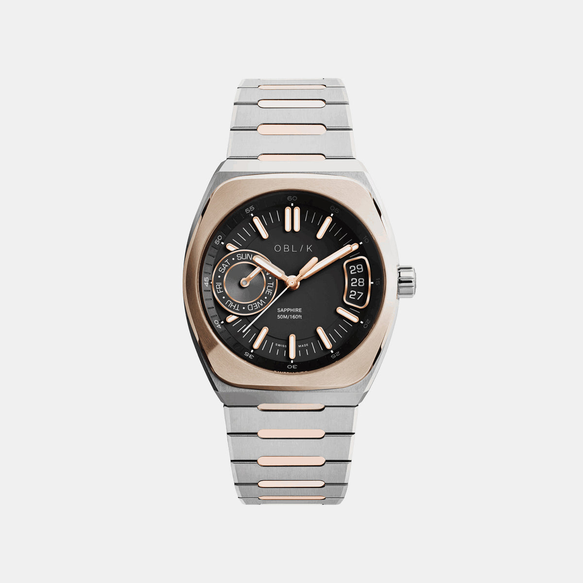 Men Quartz Black Dial Analog Stainless Steel Watch Nova-two Tone