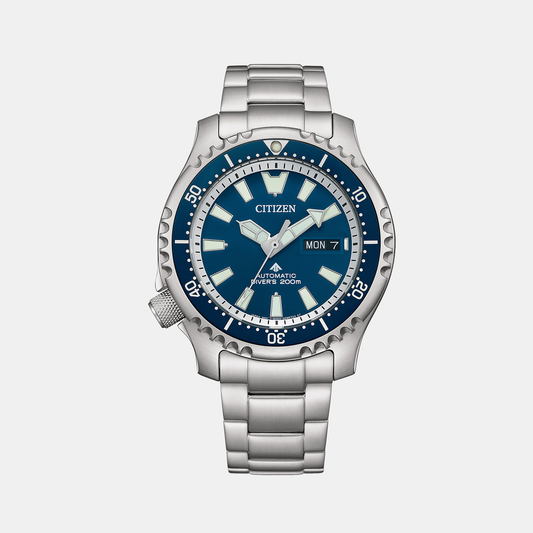 Men Automatic Blue Dial Analog Stainless Steel Watch NY0161-63L