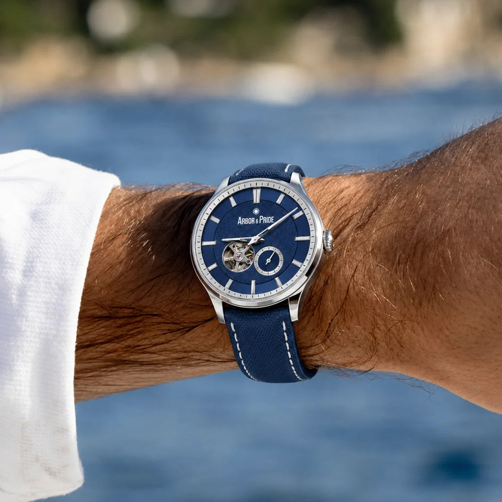 Opera Men Automatic Blue Dial Analog Leather Watch Opera Silver - Blue