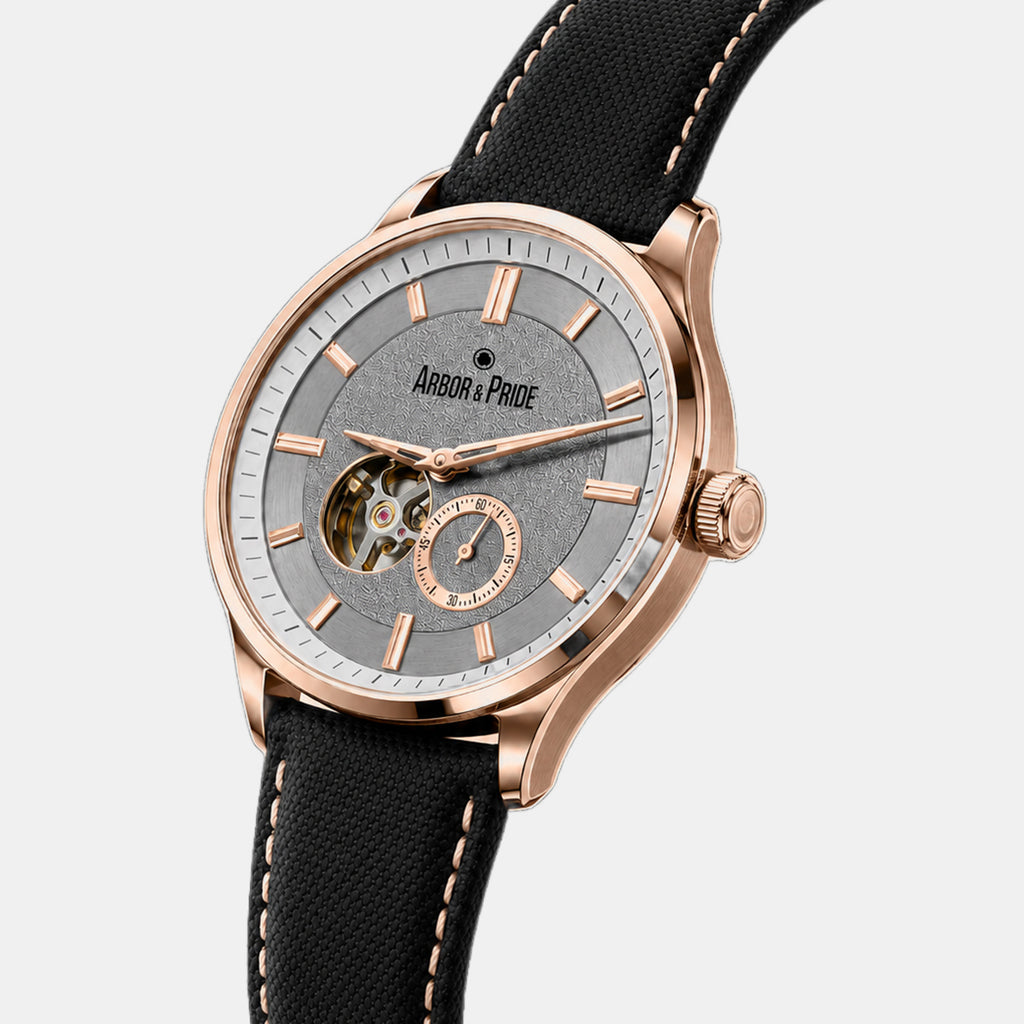 Opera Men Automatic Silver Dial Analog Leather Watch Opera Rose Gold - Black