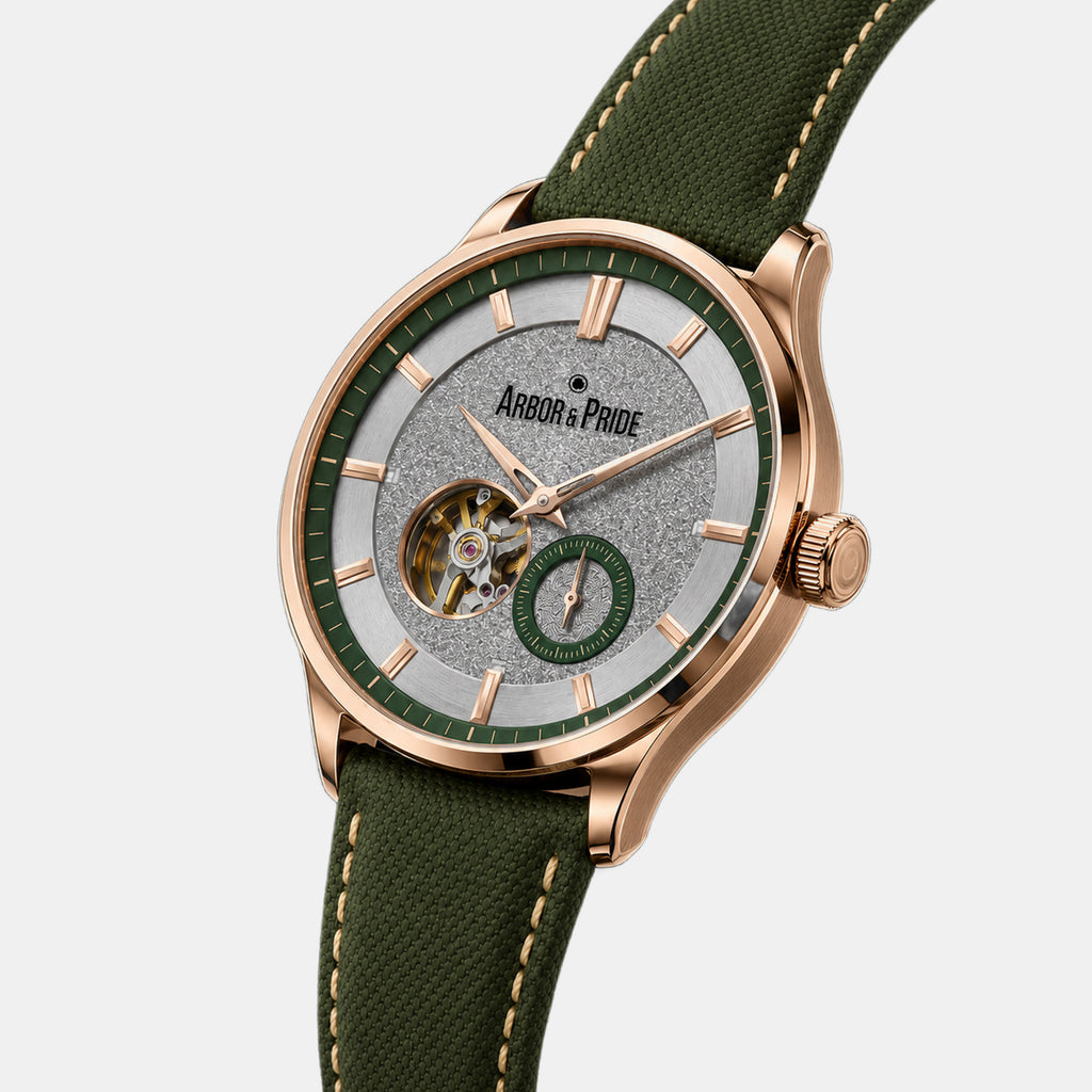 Opera Men Automatic Silver Dial Analog Leather Watch Opera Rose Gold - Green