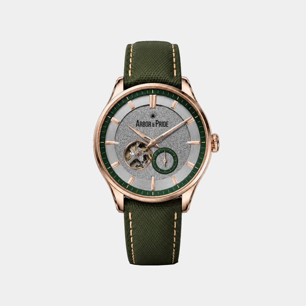 Opera Men Automatic Silver Dial Analog Leather Watch Opera Rose Gold - Green