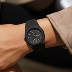 Polycarbonate Men Quartz Black Dial Analog Stainless Steel Watch