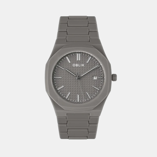 Polycarbonate Men Quartz Charcoal Dial Analog Stainless Steel Watch