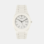 Polycarbonate Men Quartz White Dial Analog Stainless Steel Watch