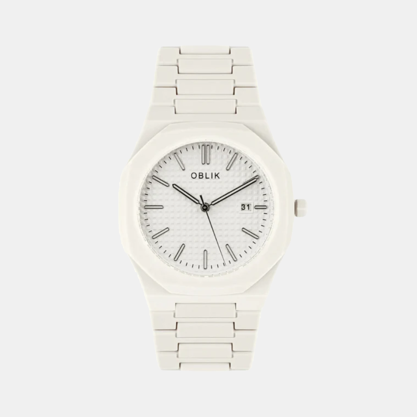 Polycarbonate Men Quartz Milk Dial Analog Stainless Steel Watch