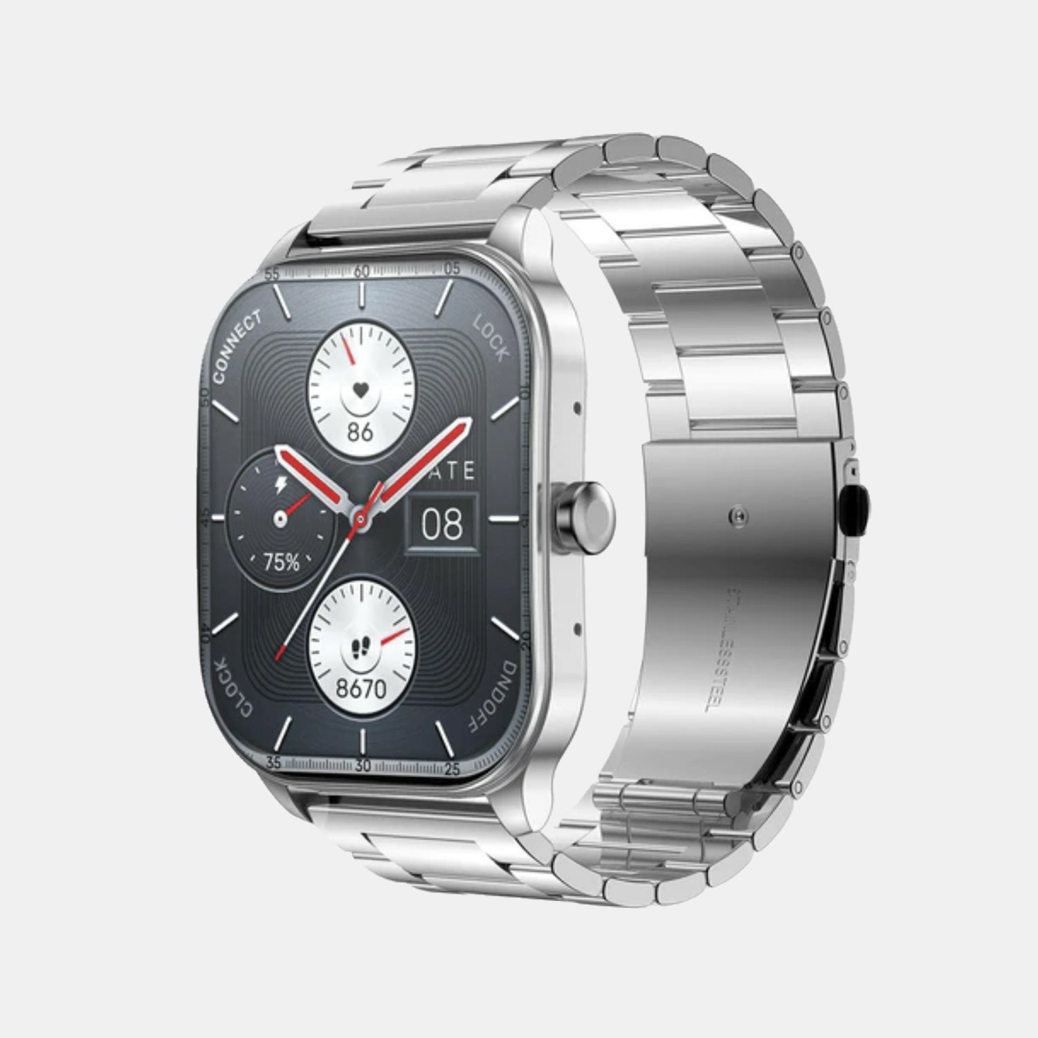 Unisex Processor Metallic Silver Dial Amoled Stainless Steel Watch POP 3S METALLIC SILVER