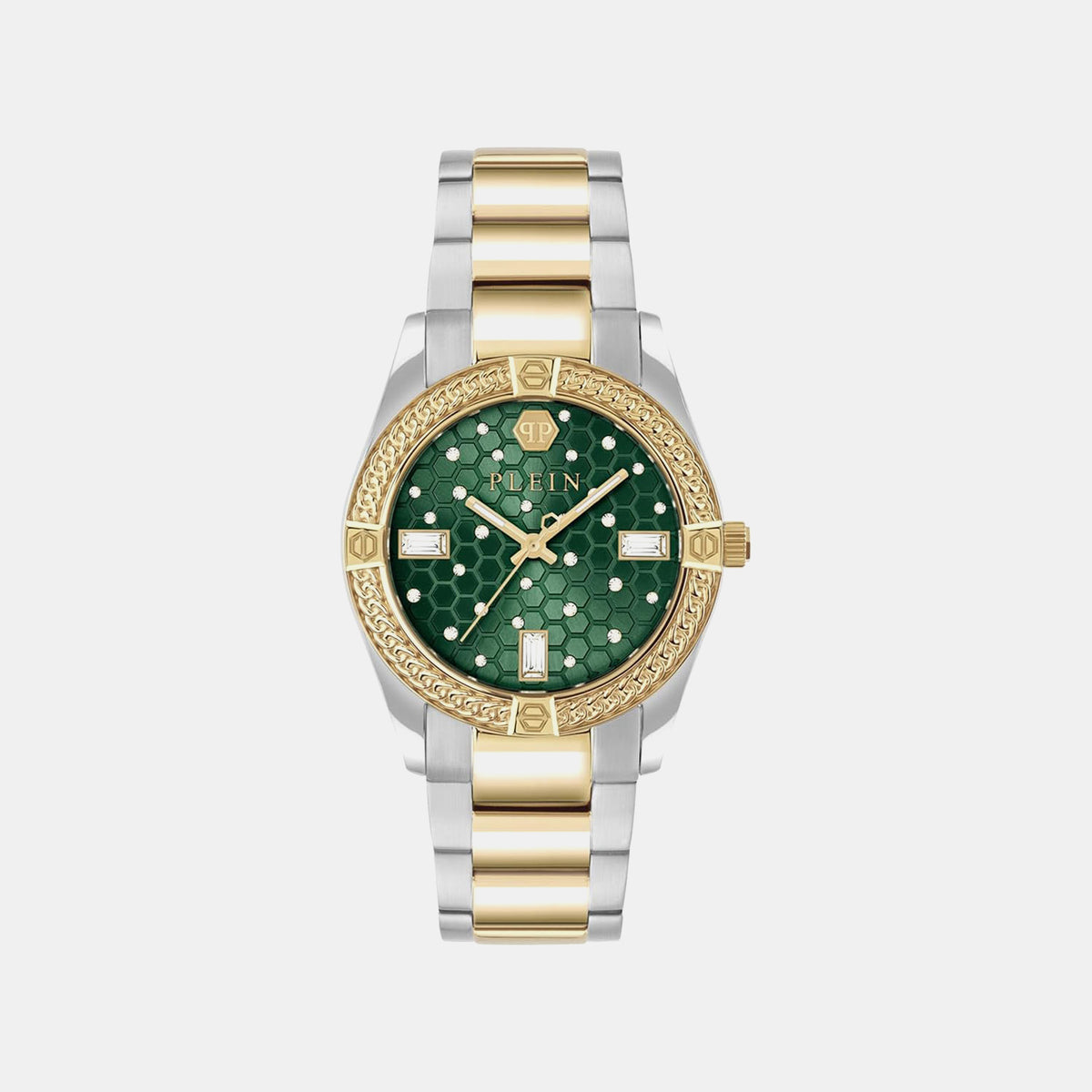 Plein Icon Chain Women Quartz Green Dial Analog Stainless Steel Watch PW1FA0325