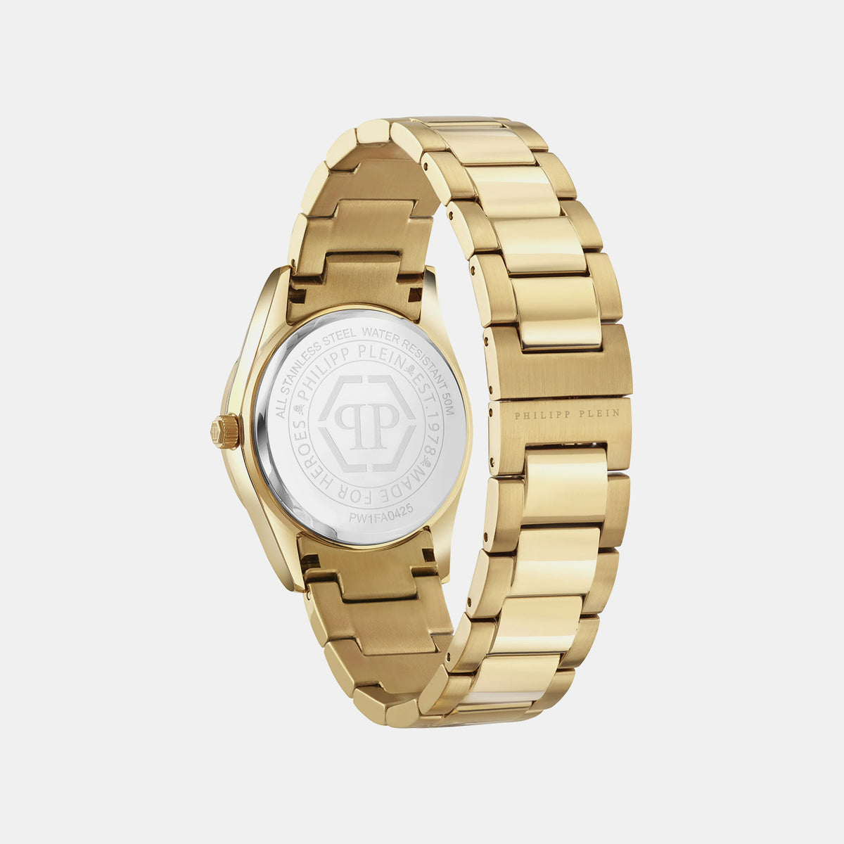 Plein Icon Chain Women Quartz Gold Dial Analog Stainless Steel Watch PW1FA0425