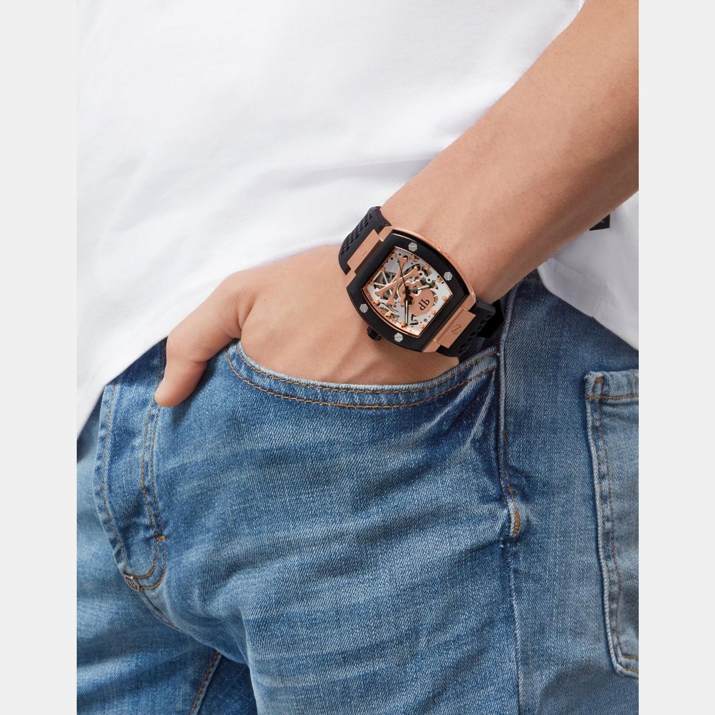 Men Automatic Rose Gold Dial Analog Silicone Watch PWBAA0121