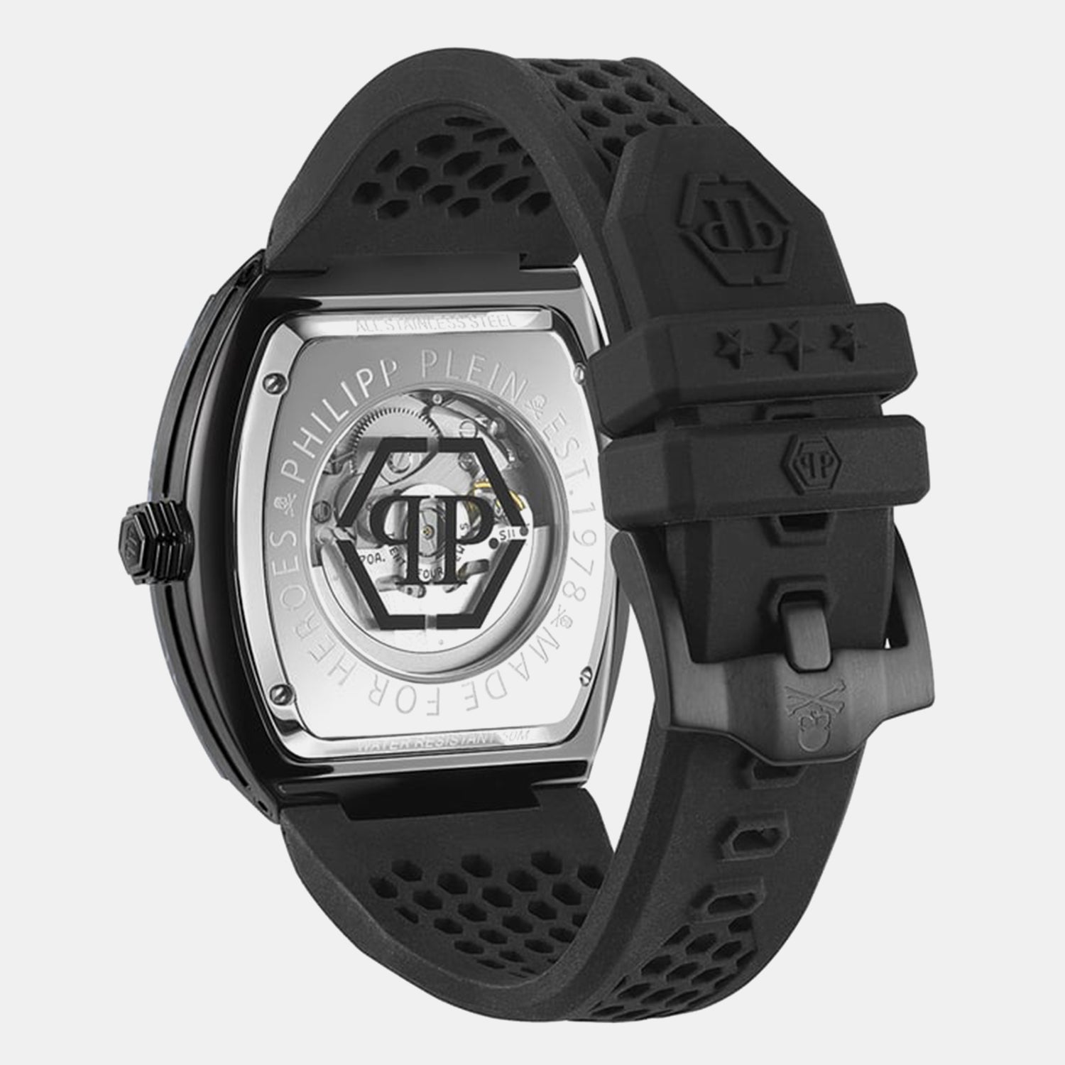 Baa - The Skeleton 44Mm Men Quartz Black Dial Analog Silicone Watch PWBAA0221