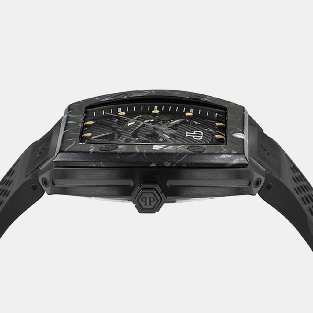 Baa - The Skeleton 44Mm Men Quartz Black Dial Analog Silicone Watch PWBAA0221
