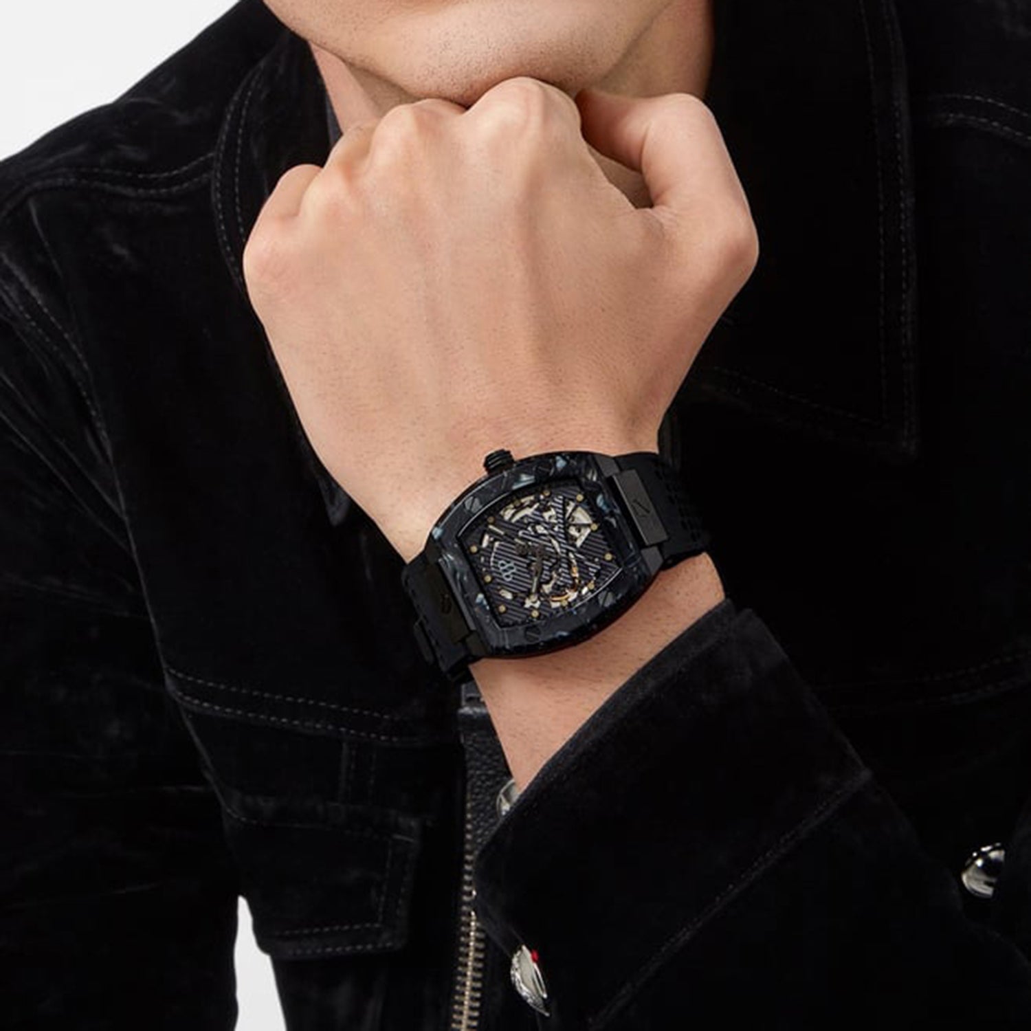 Baa - The Skeleton 44Mm Men Quartz Black Dial Analog Silicone Watch PWBAA0221