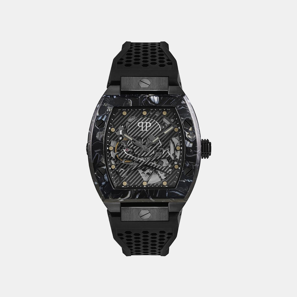 Baa - The Skeleton 44Mm Men Quartz Black Dial Analog Silicone Watch PWBAA0221