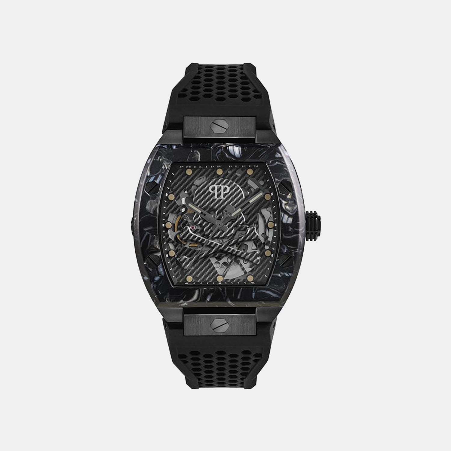 Baa - The Skeleton 44Mm Men Quartz Black Dial Analog Silicone Watch PWBAA0221