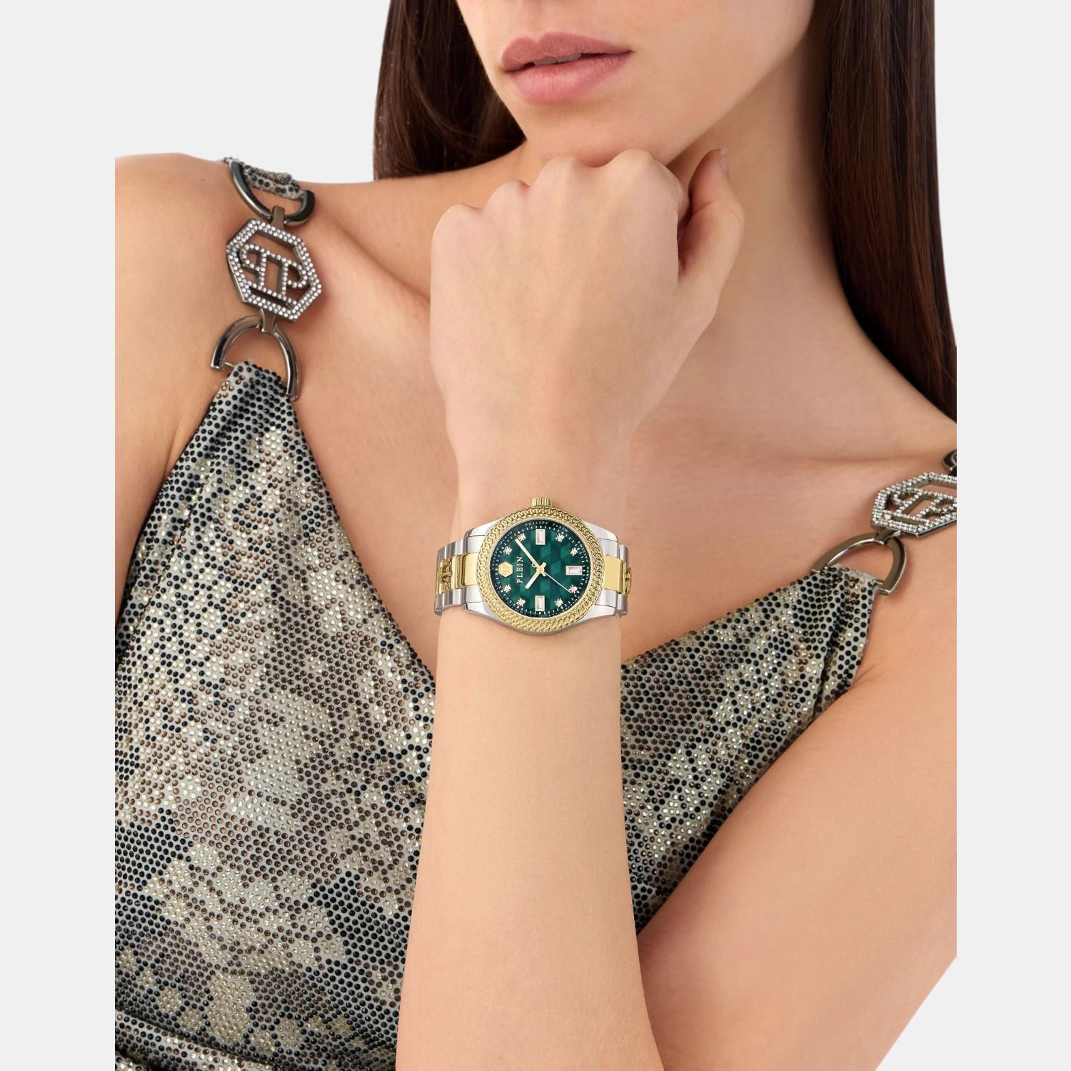 Women Automatic Green Dial Analog Stainless Steel Watch PWCDA0524