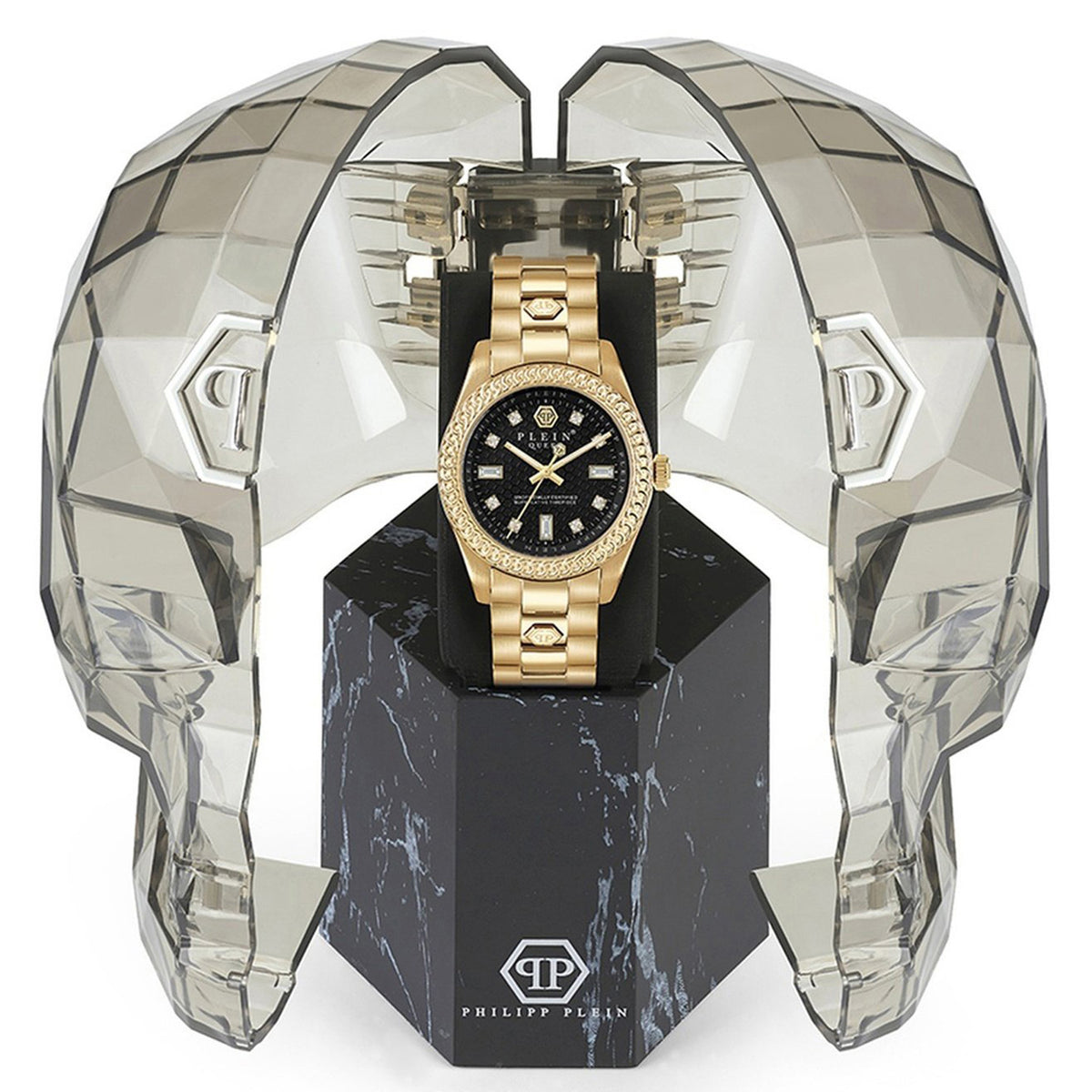 Queen Women Quartz Black Dial Analog Stainless Steel Watch PWDAA0621