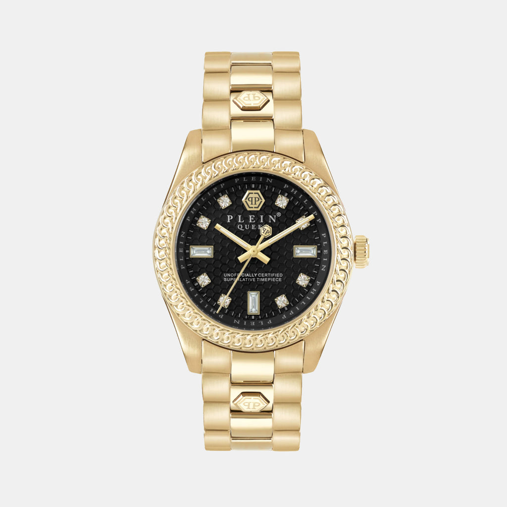 Queen Women Quartz Black Dial Analog Stainless Steel Watch PWDAA0621