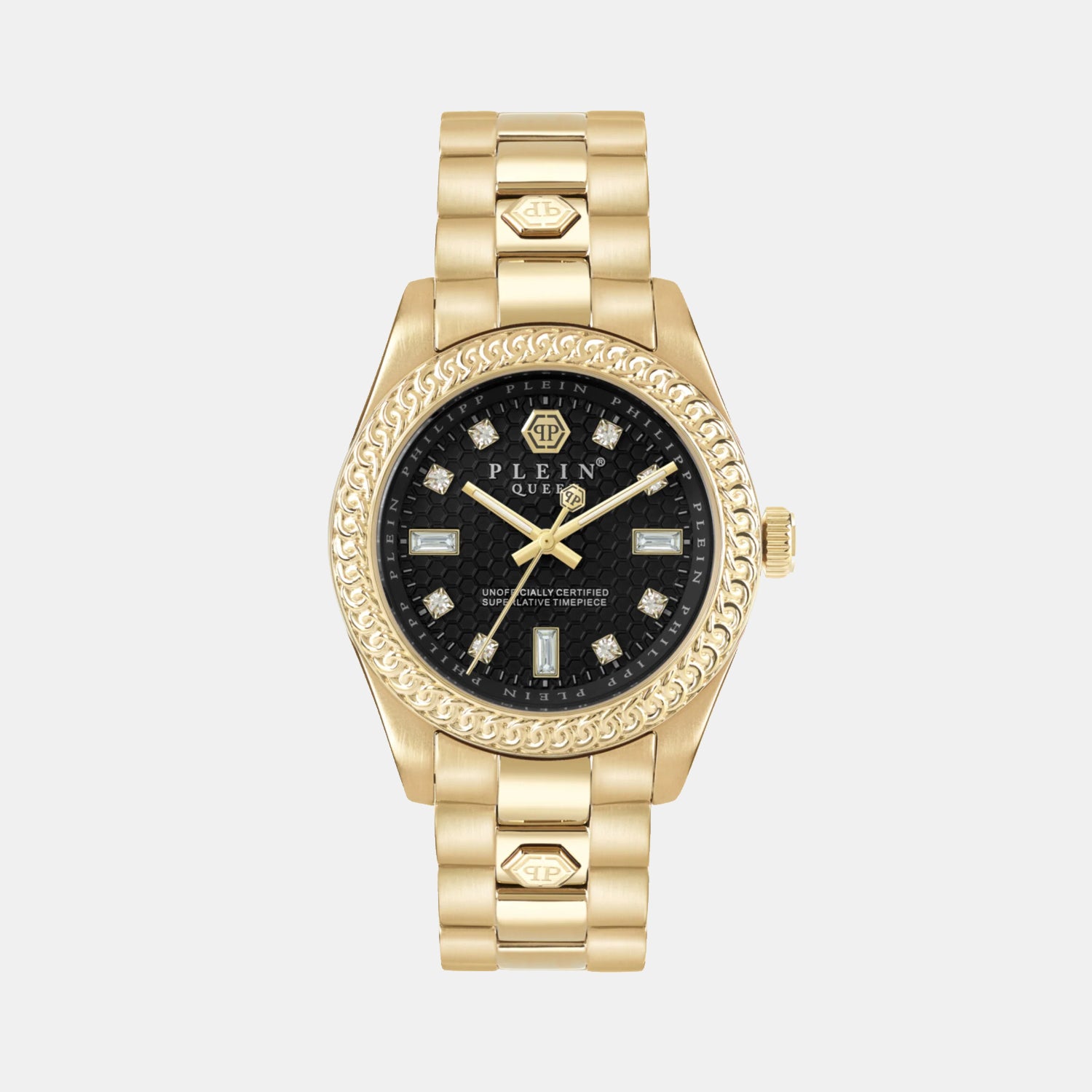 Queen Women Quartz Black Dial Analog Stainless Steel Watch PWDAA0621