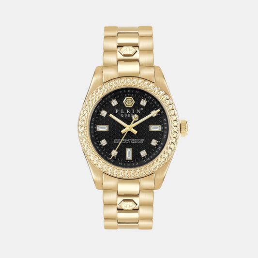 Queen Women Quartz Black Dial Analog Stainless Steel Watch PWDAA0621