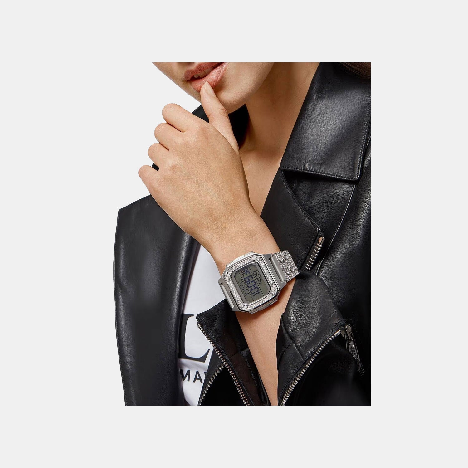 Women Quartz White Dial Digital Stainless Steel Watch PWHAA1121