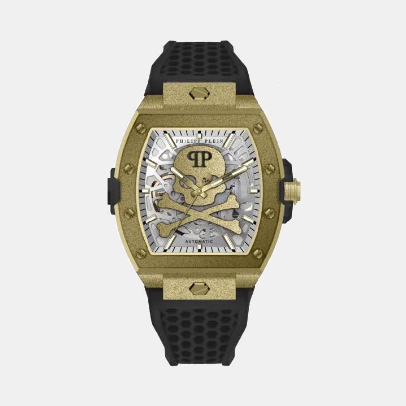 Skeleton Men Automatic Silver Dial Analog Silicone Watch PWJFA1025