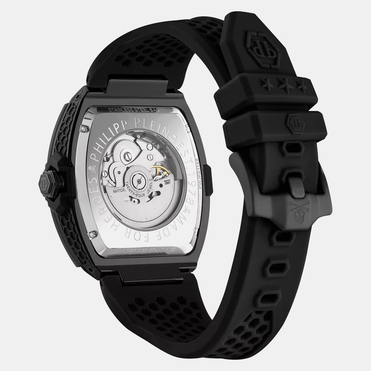Skeleton Men Automatic Black Dial Analog Silicone Watch PWJFA1125