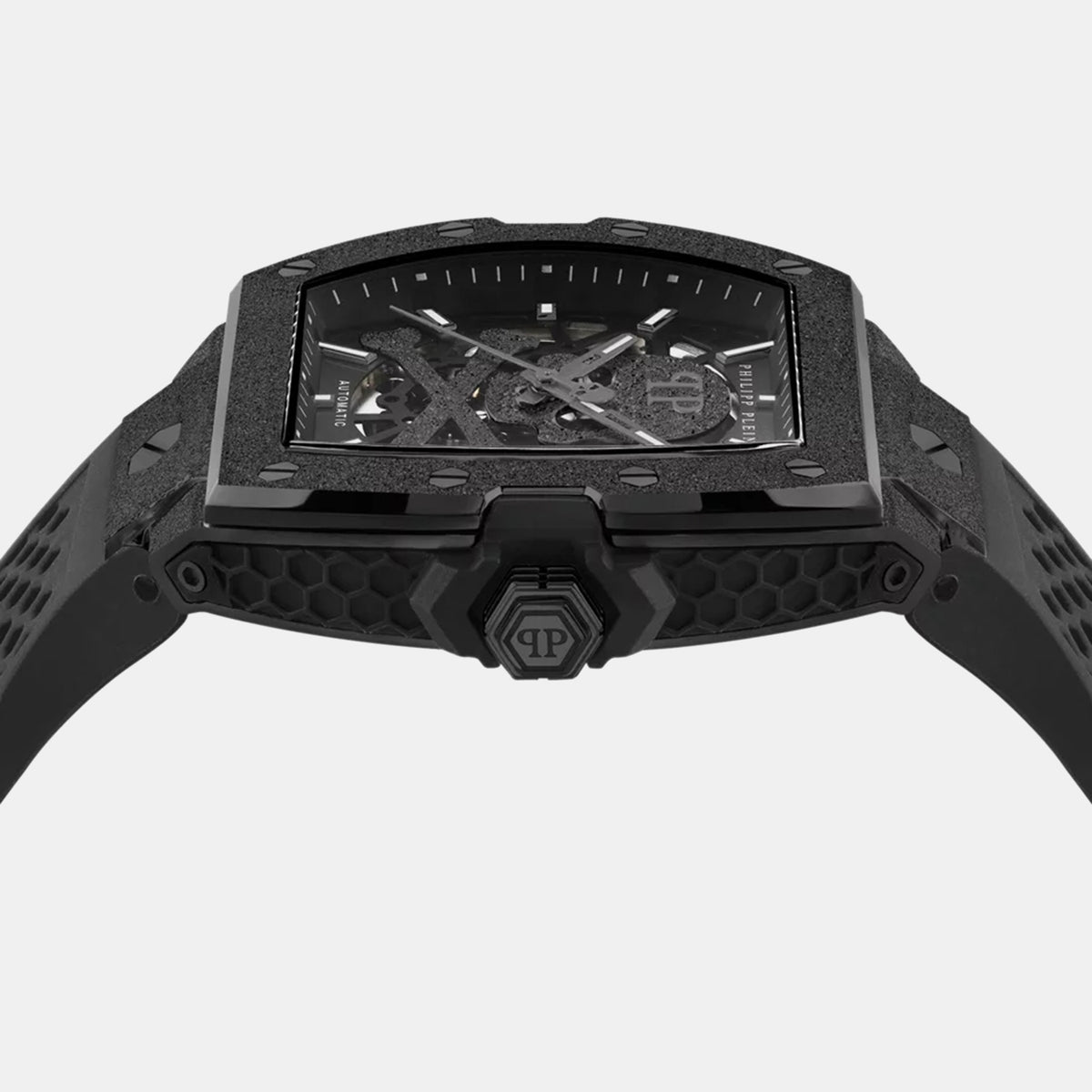 Skeleton Men Automatic Black Dial Analog Silicone Watch PWJFA1125