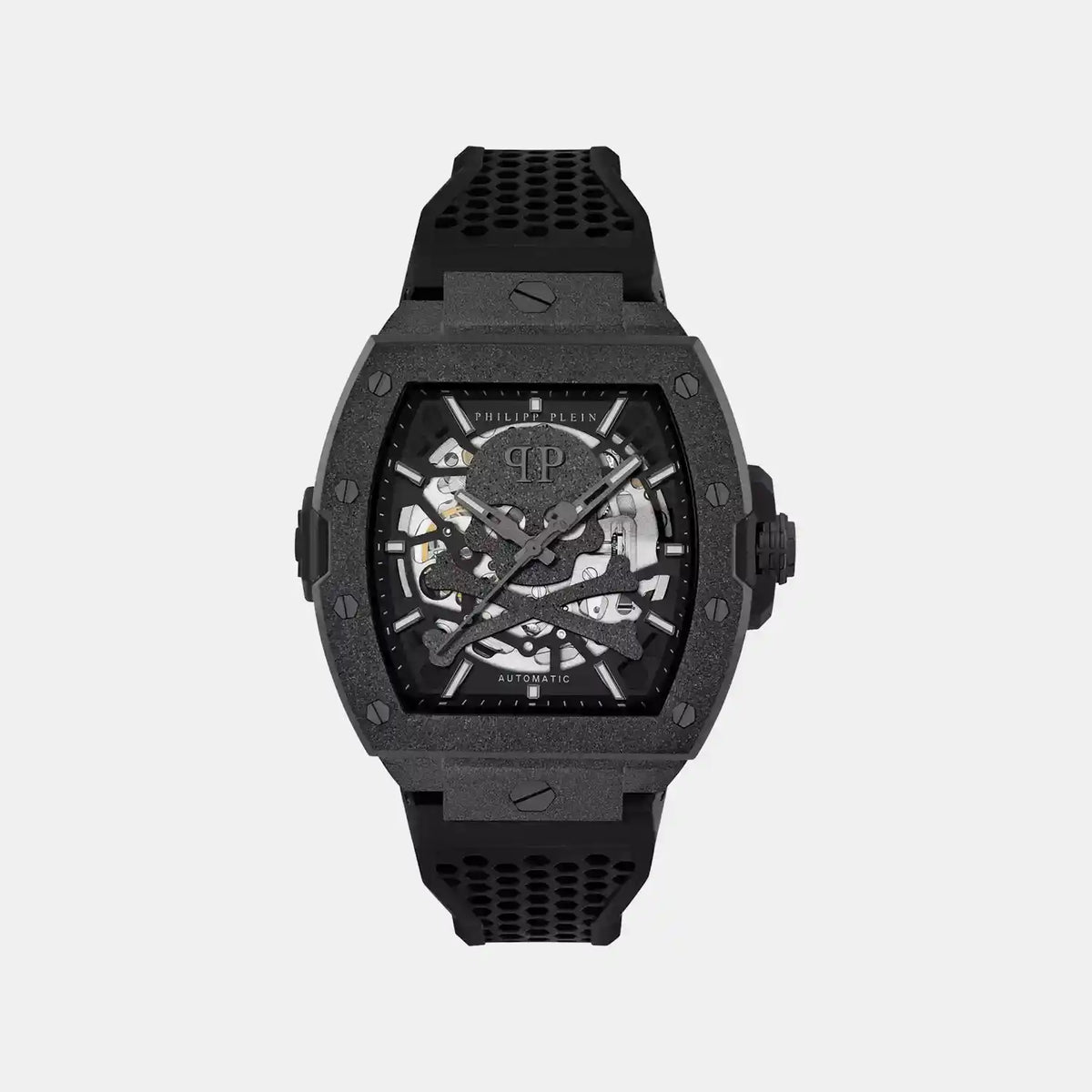 Skeleton Men Automatic Black Dial Analog Silicone Watch PWJFA1125