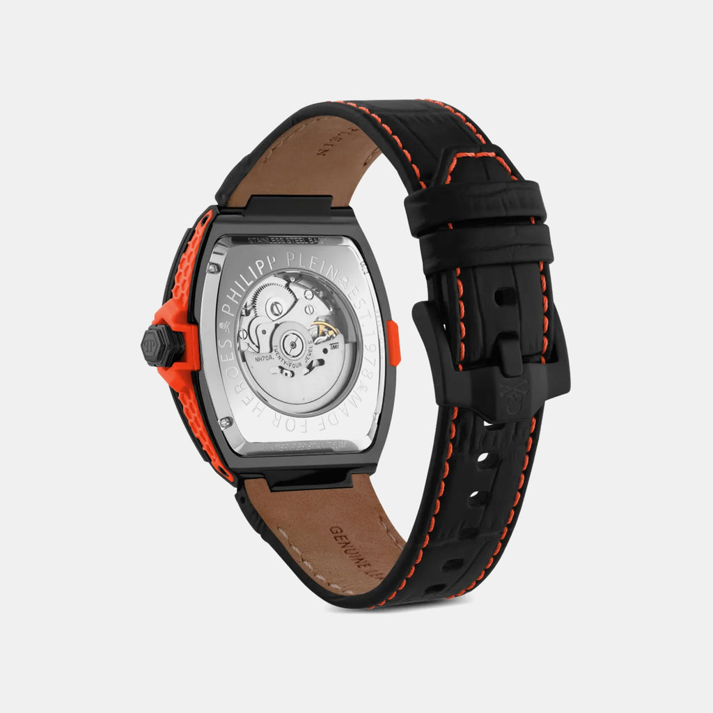 Men Automatic Black Dial Analog Leather Watch PWJFA1326