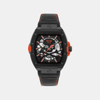 Men Automatic Black Dial Analog Leather Watch PWJFA1326