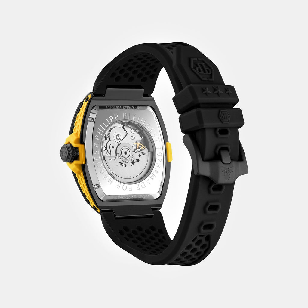 Skeleton Men Automatic Black Dial Analog Silicone Watch PWJFA1526