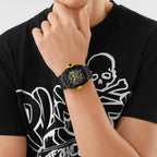 Skeleton Men Automatic Black Dial Analog Silicone Watch PWJFA1526