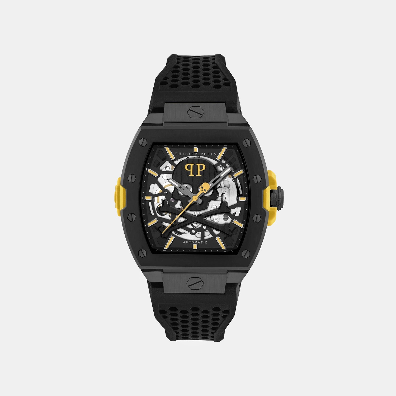 Skeleton Men Automatic Black Dial Analog Silicone Watch PWJFA1526