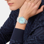 Men Quartz Light Blue Dial Analog Stainless Steel Watch PWMFA0225