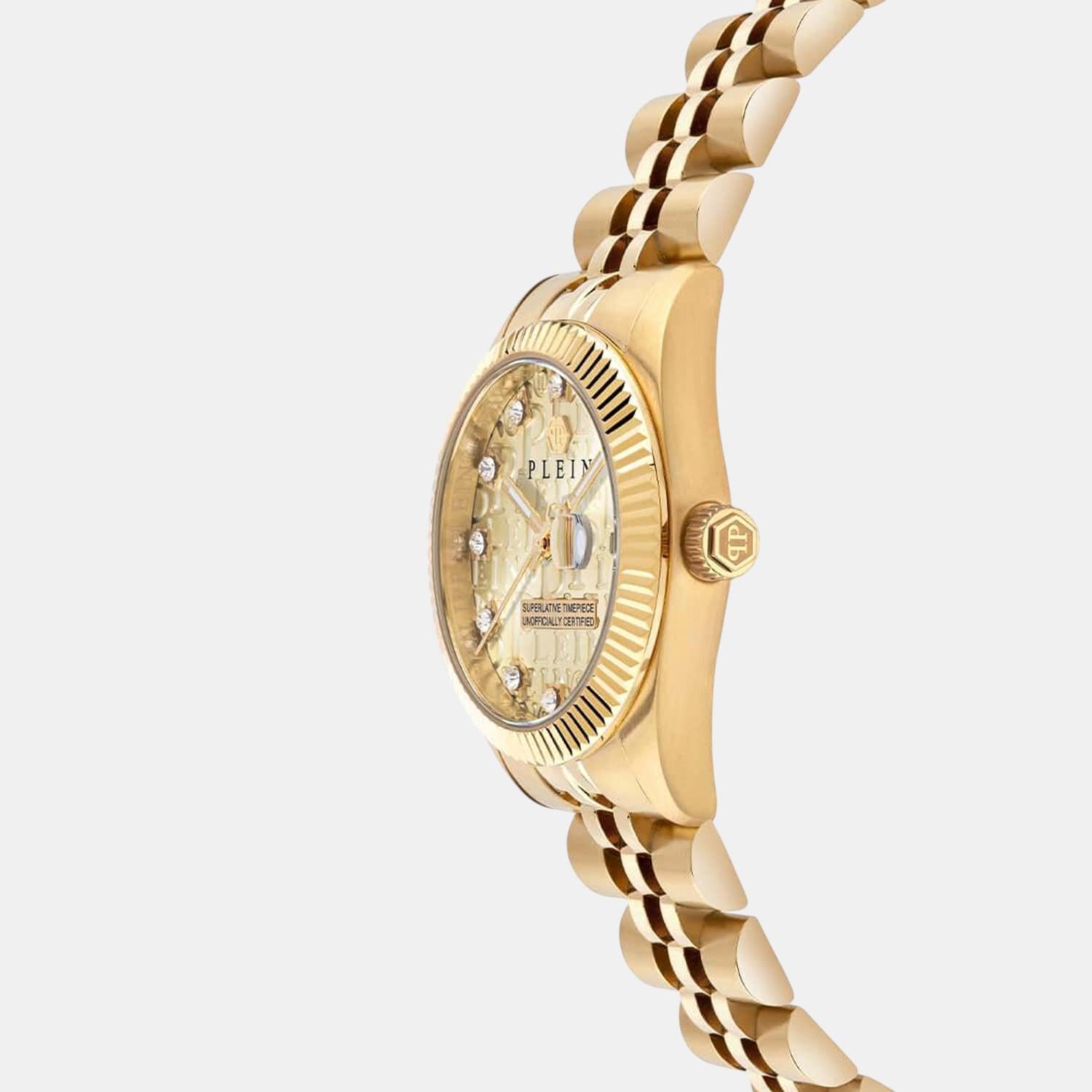 Women Quartz Champagne Dial Analog Stainless Steel Watch PWNFA0525