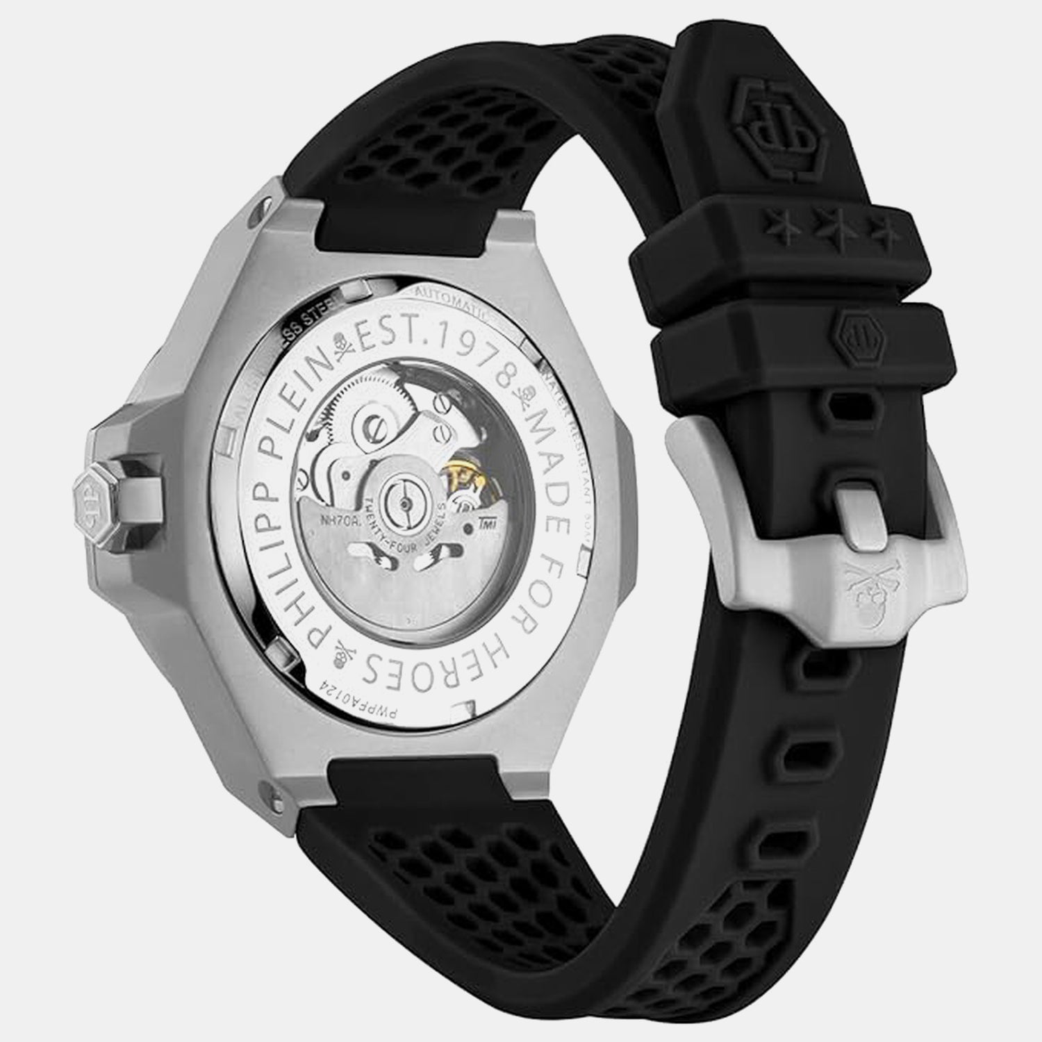 Men Automatic Silver Dial Analog Silicone Watch PWPFA0124