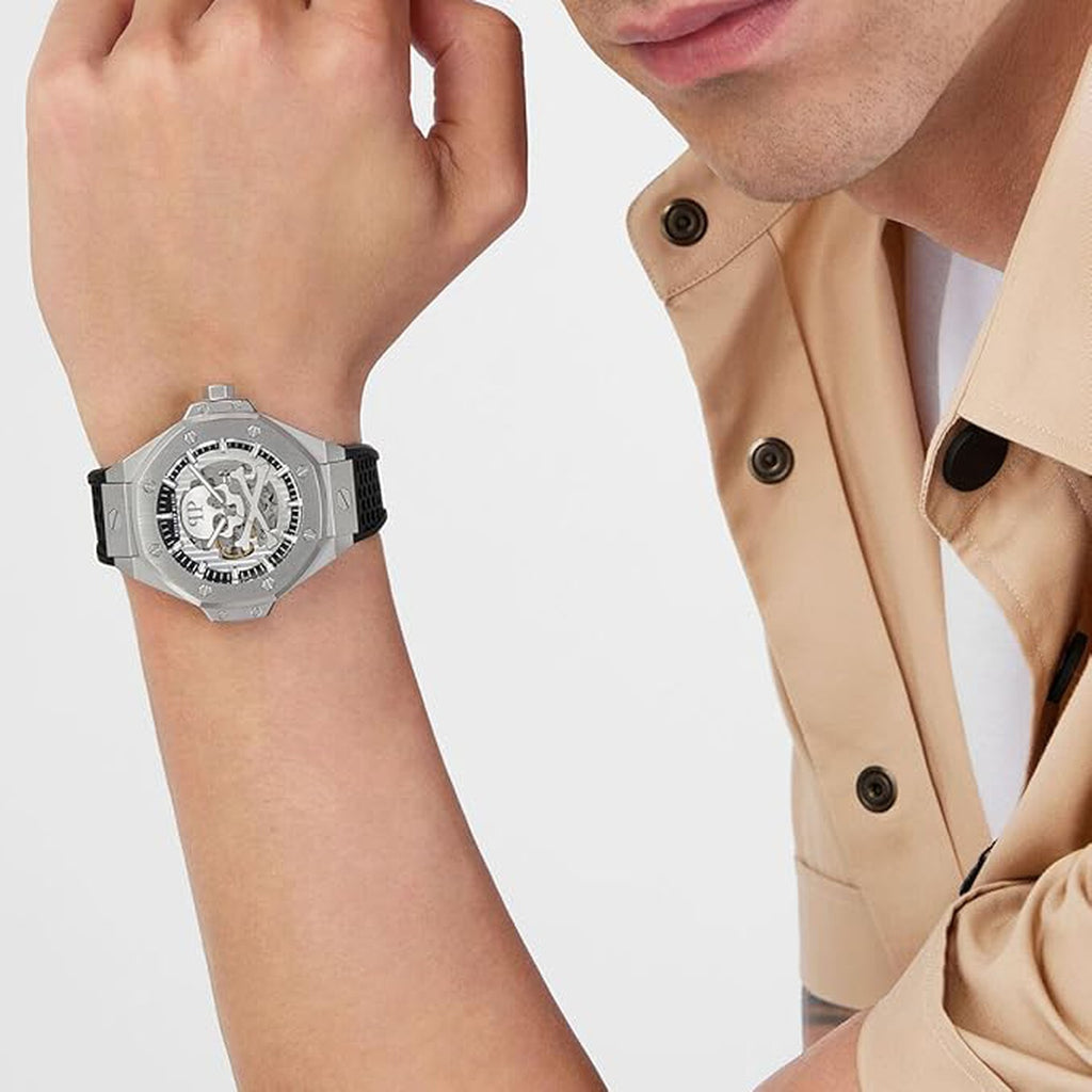 Men Automatic Silver Dial Analog Silicone Watch PWPFA0124