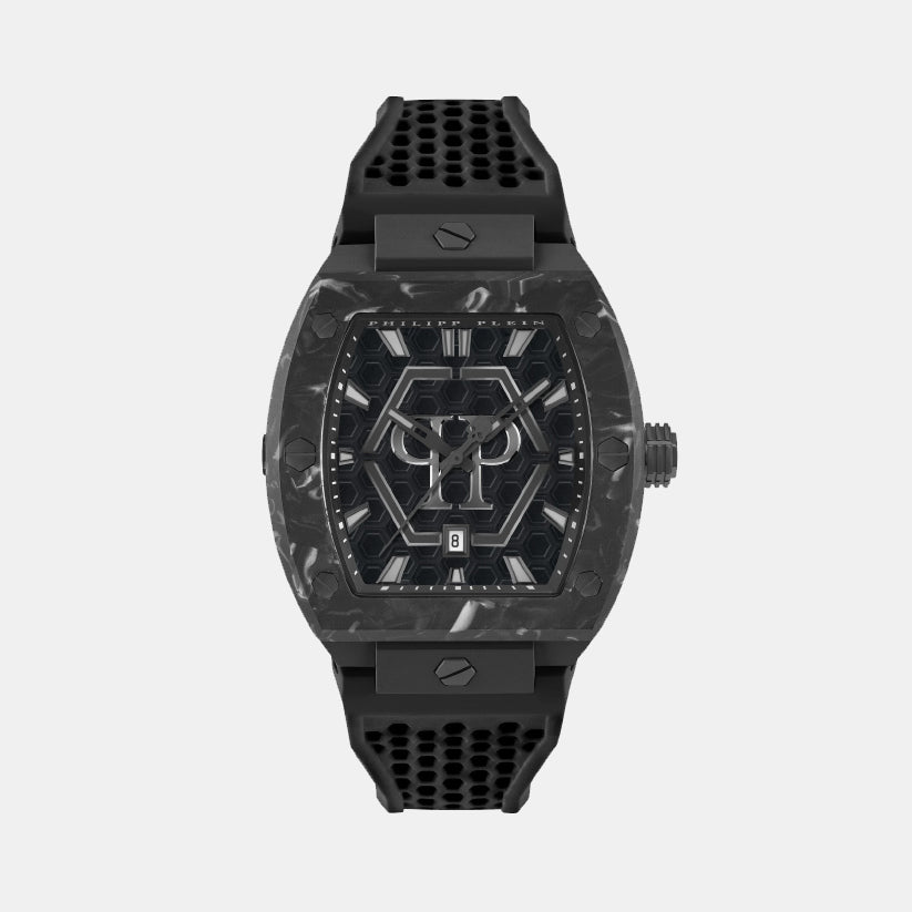 Pua-The Hexagon Phantom Men Quartz Black Dial Analog Silicone Watch PWPUA0624