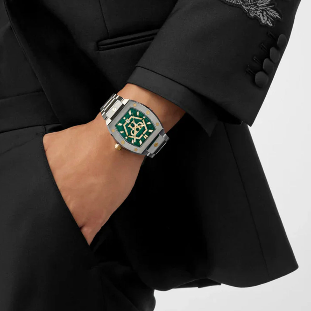 Hexagon Phantom Men Quartz Green Dial Analog Stainless Steel Watch PWPUA0825