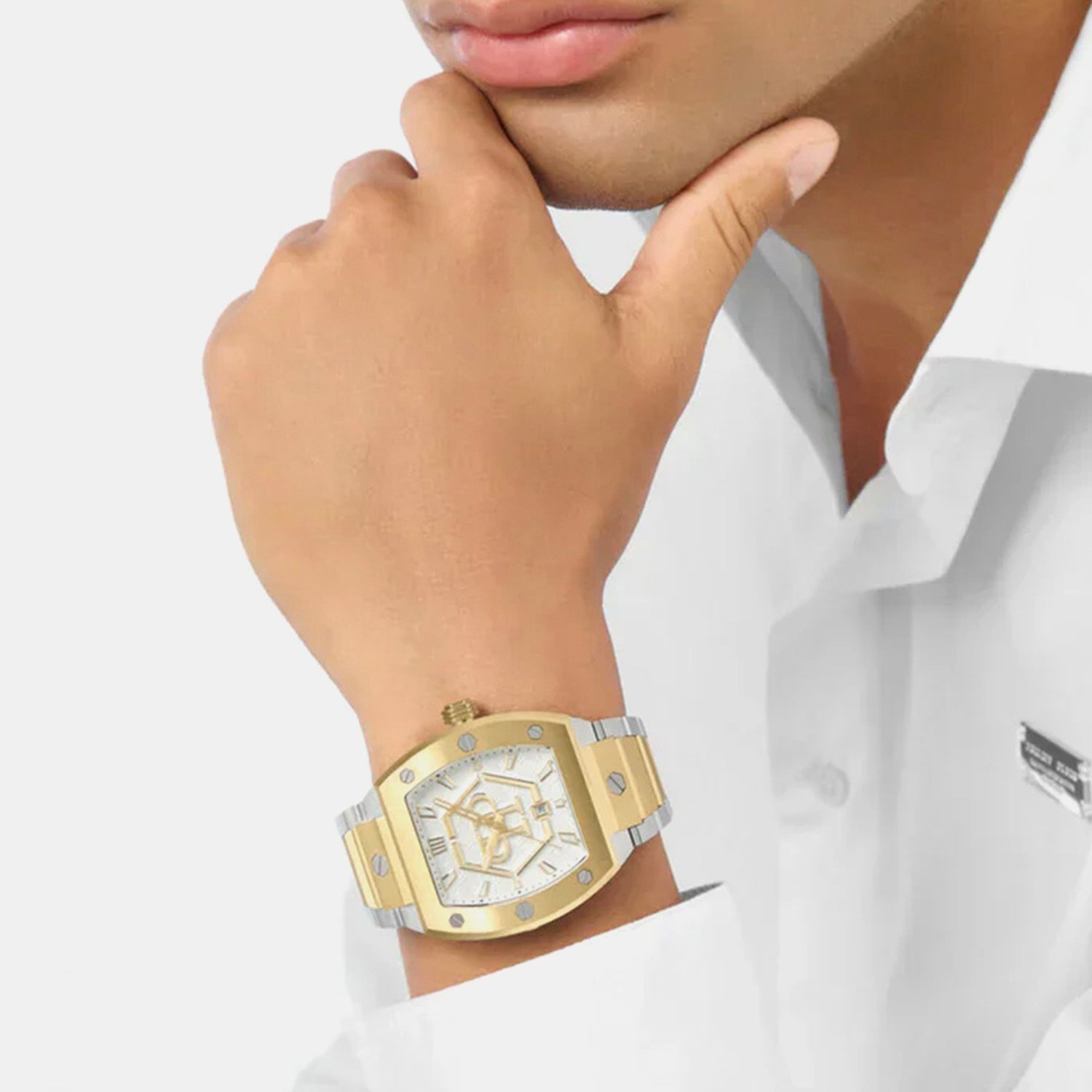 The Hexagon Phantom Men Quartz Silver Dial Analog Stainless Steel Watch PWPUA0925