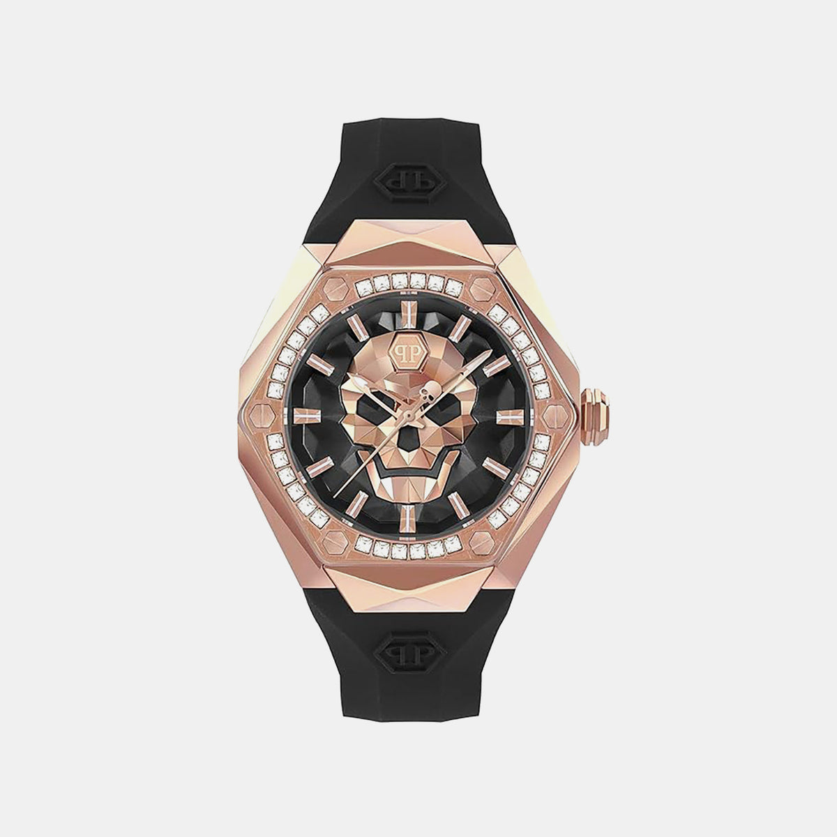 Pwa-The Skull Spikes-Pw Men Quartz Black Dial Analog Silicone Watch PWPWA0424