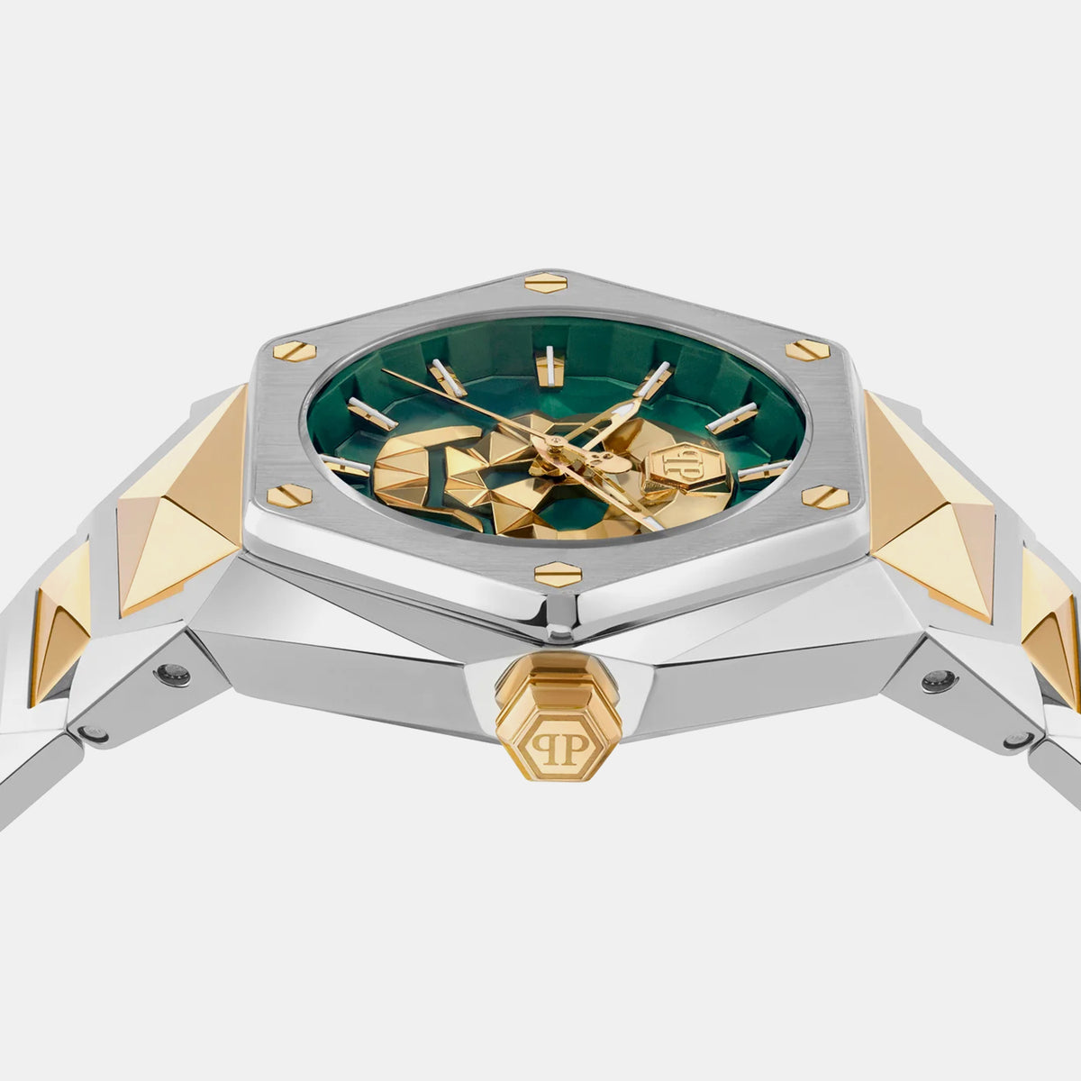 The Skull Spikes Men Quartz Green Dial Analog Stainless Steel Watch PWPWA0724