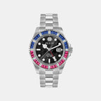 Men GMT Black Dial Analog Stainless Steel Watch PWPZA0124