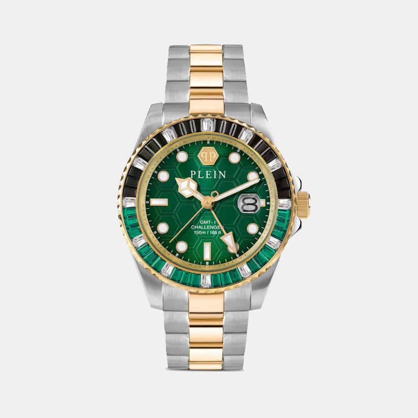 Men Pza-Gmt-I Challenger Bagu Green Dial Analog Stainless Steel Watch PWPZA0224