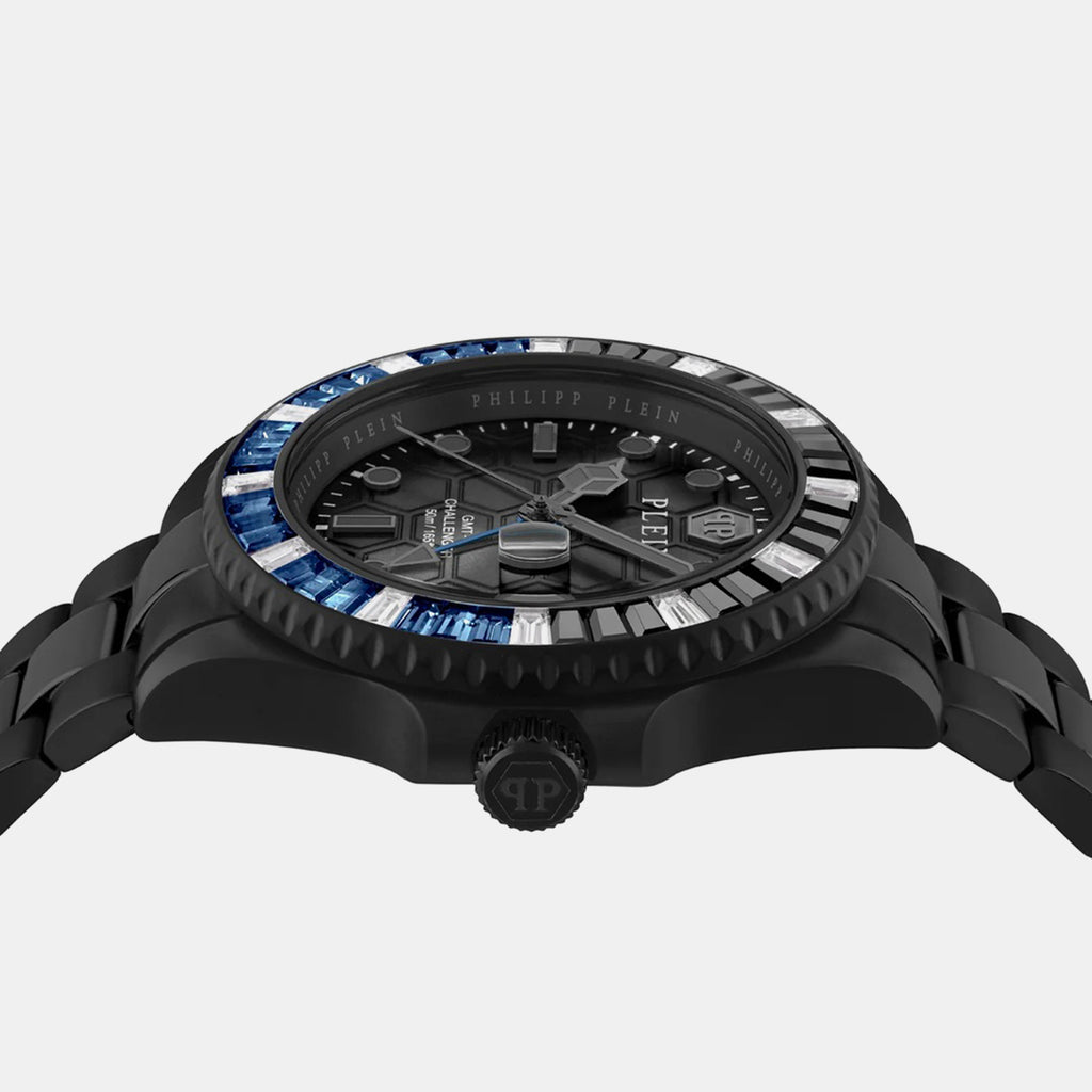 Pza-Gmt-I Challenger Bagu Men Quartz Black Dial Analog Stainless Steel Watch PWPZA0324