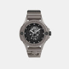 Skeleton Men Quartz Black Dial Analog Silicone Watch PWUBA0323