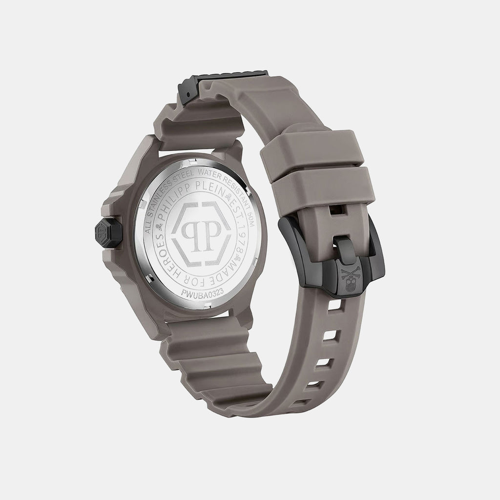 Skeleton Men Quartz Black Dial Analog Silicone Watch PWUBA0323