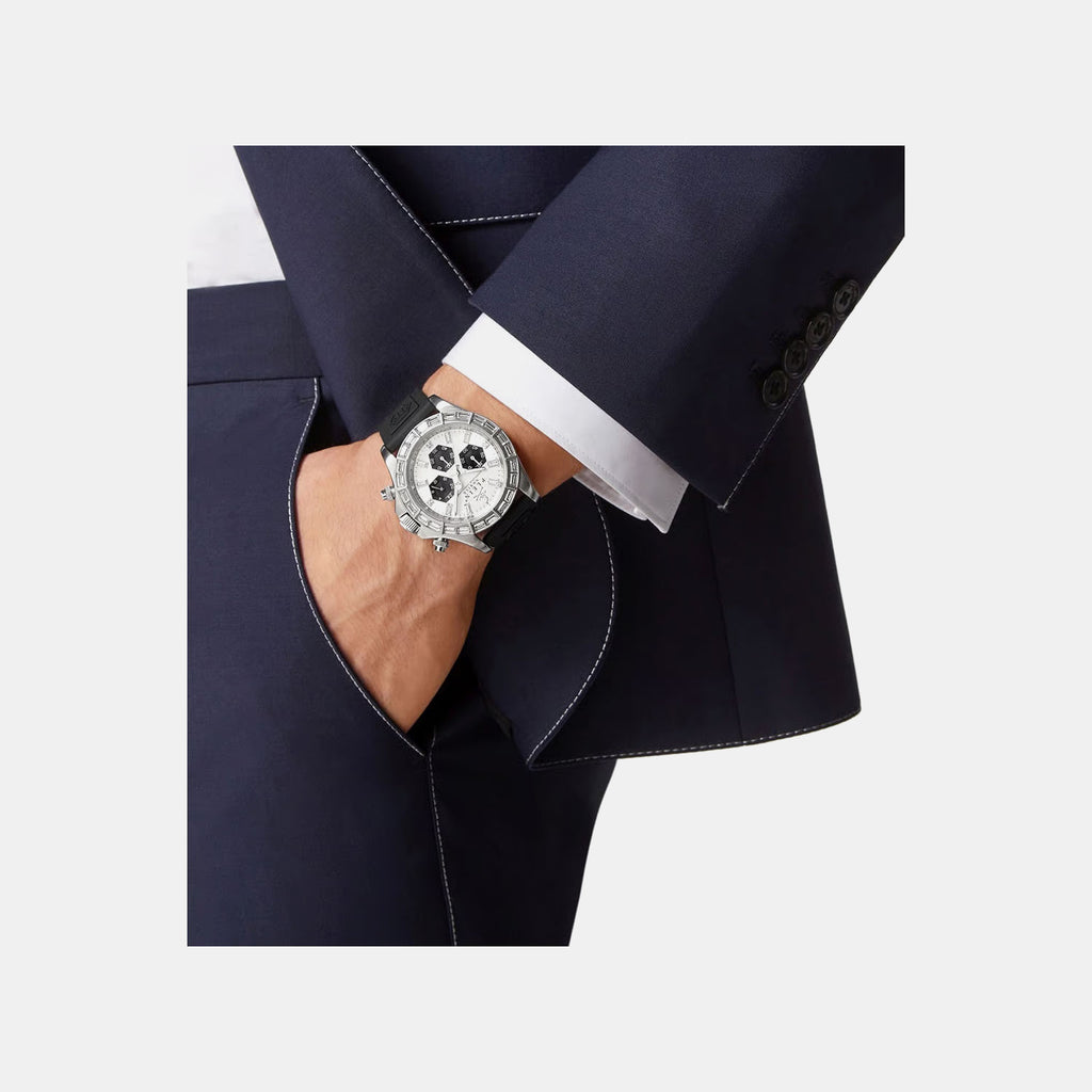 Men Quartz Silver Dial Chronograph Silicone Watch PWVAA0123